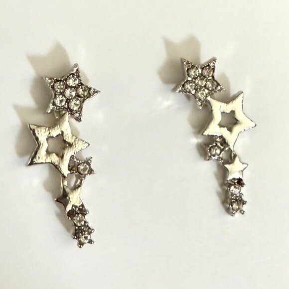 Star-Shaped Silver Stud Earrings With Crystal Accents Celestial Spacecore - Picture 2 of 6